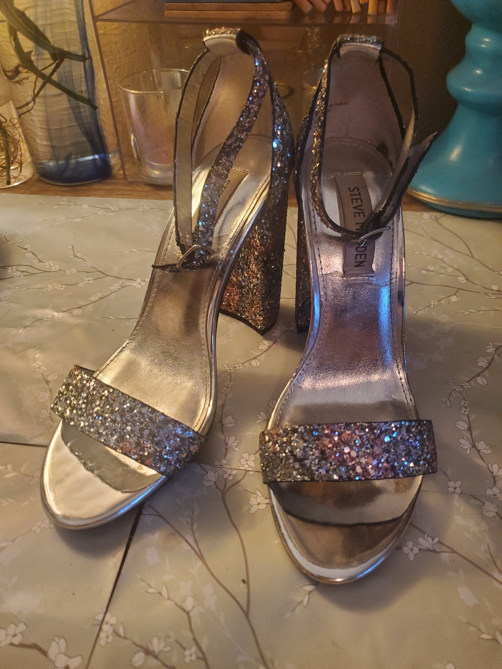 Steve Madden Glitter Multi-Color Block Heel Sandals
